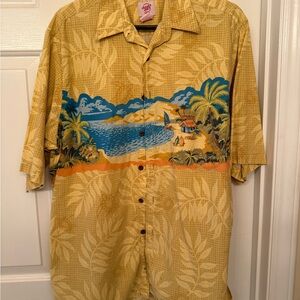 Vintage Men’s 2008 Trader Joe’s Tropical Beach Print Casual Button Down Shirt